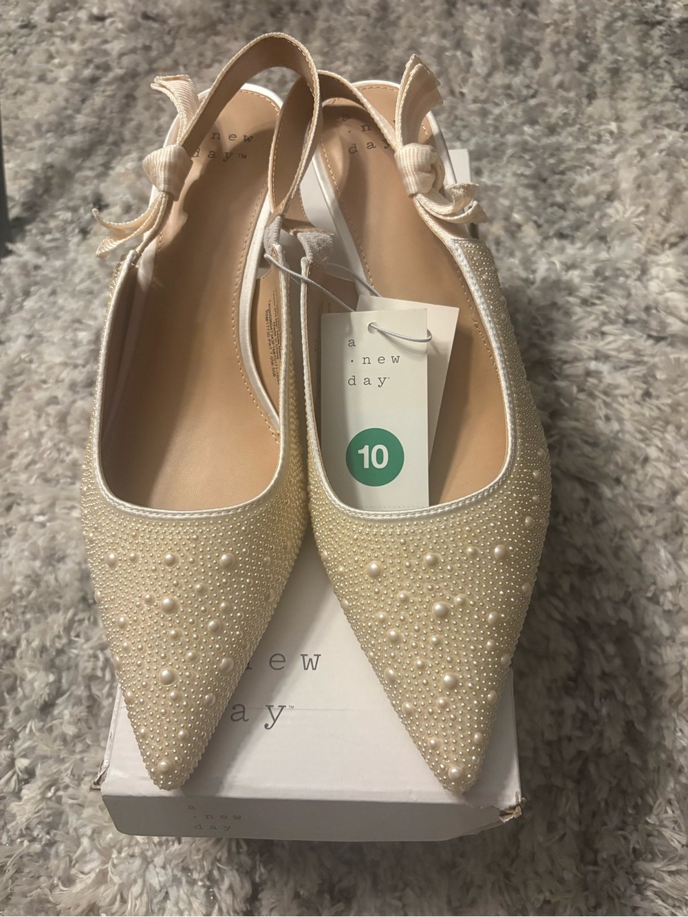 A New Day Milan slingback heels in a cream color with pearl embellishments